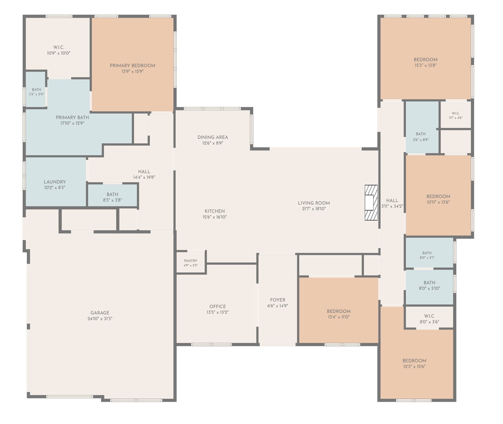 Sample 2D floor plan with room measurements