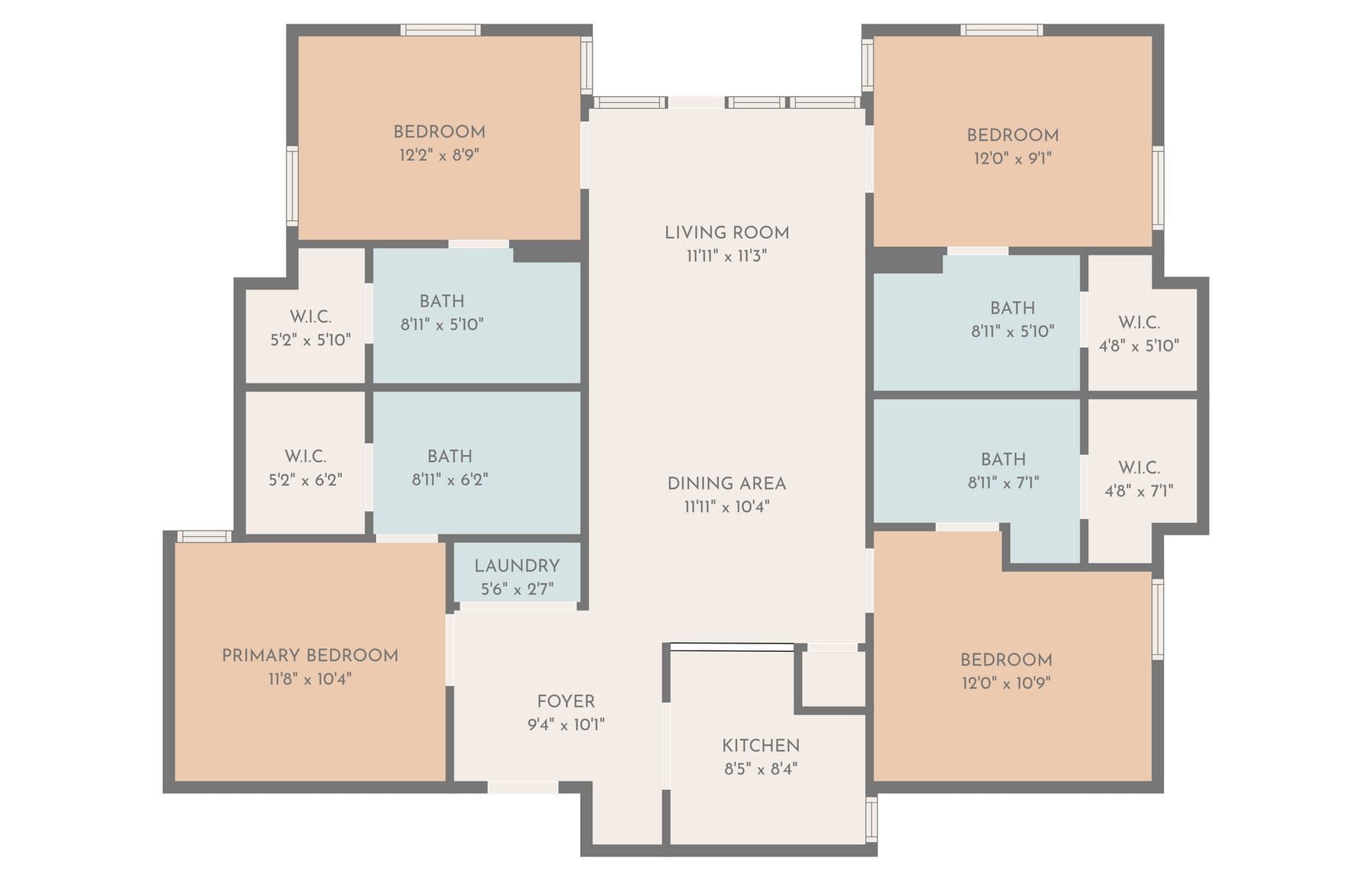 2D floor plan of a single-story home with room measurements
