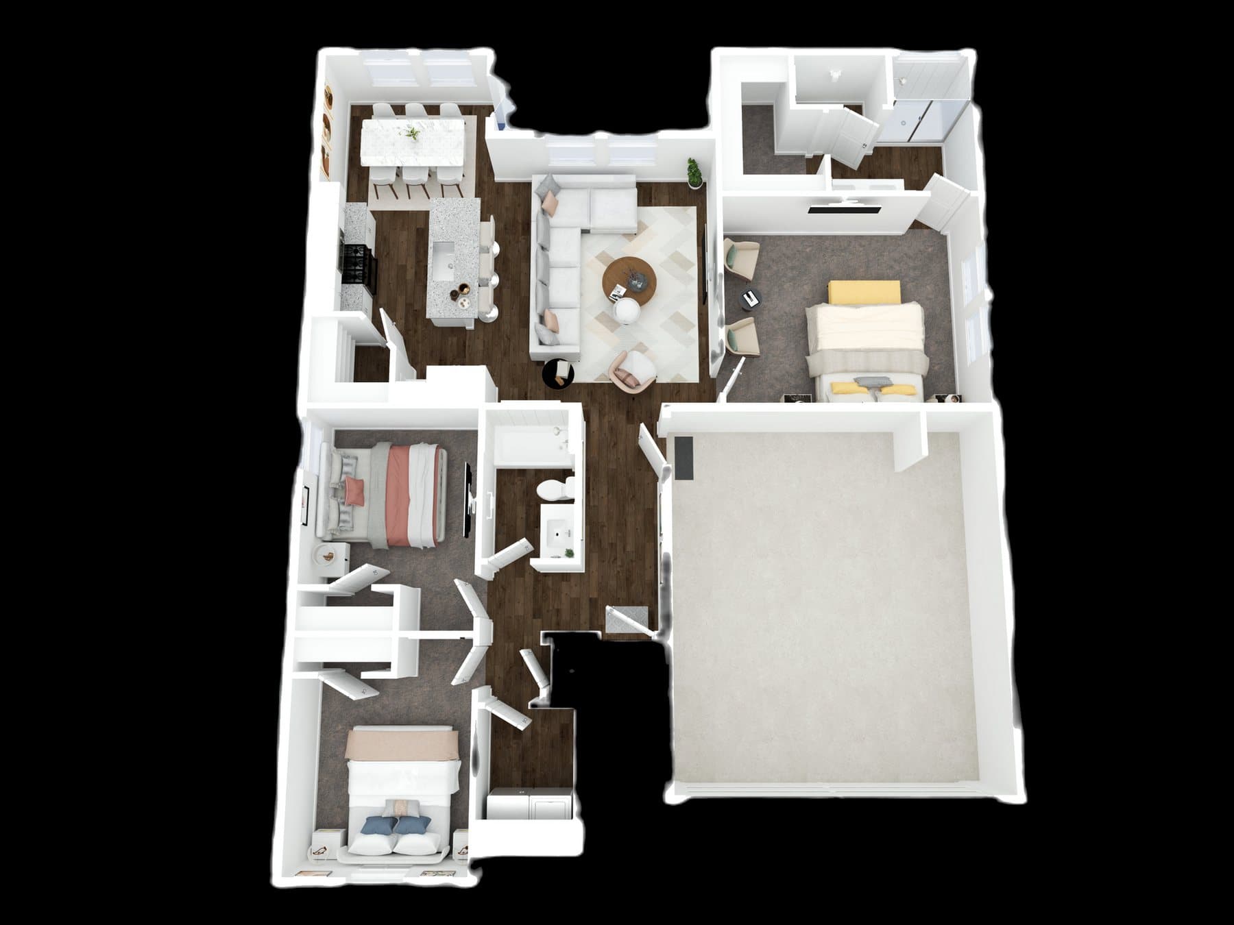 3D floor plan rendering with furniture