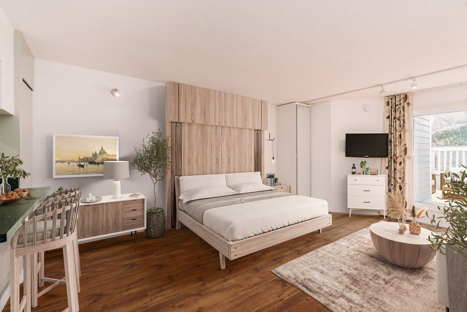 The same room staged as a bedroom